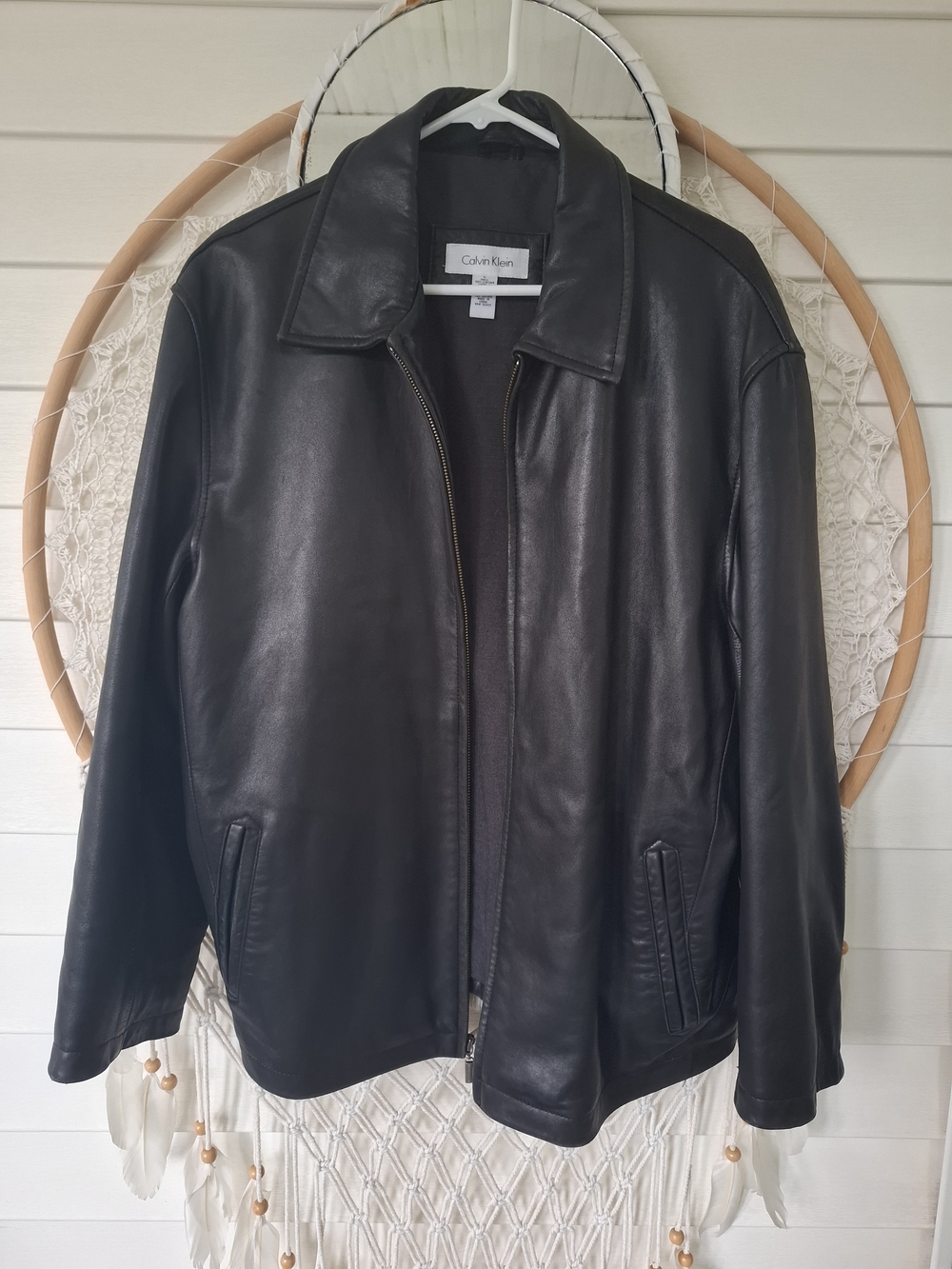 Calvin Klein Men's Soft Black Leather Zip-Front Jacket Size Large